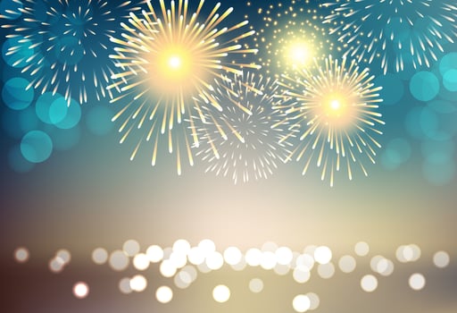 Colorful firework on city landscape background for celebration vector
