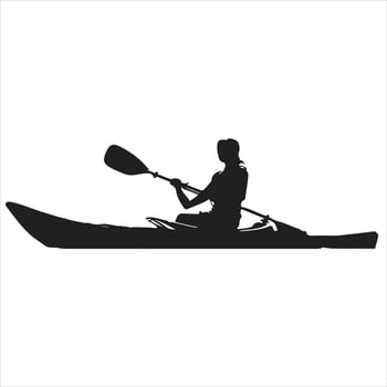 Woman kayaking silhouette white background vector