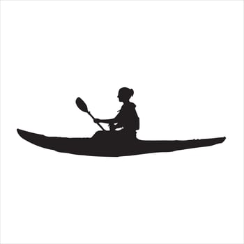 Woman kayaking silhouette white background vector
