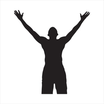 A man with his arms raised silhouette white background vector