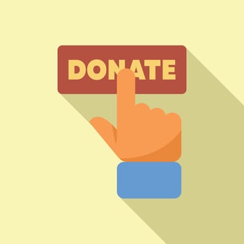 Person clicking donate button making online donation vector