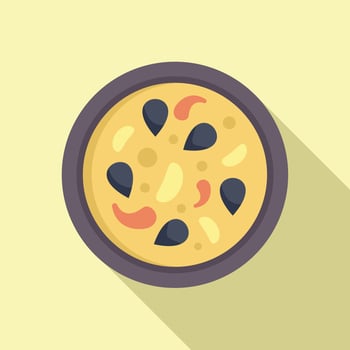 Spanish paella dish with seafood cooking in a pan vector