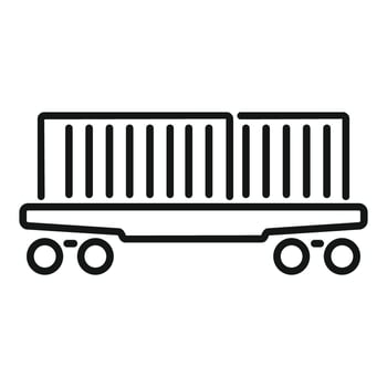 Train wagon carrying cargo container line icon vector