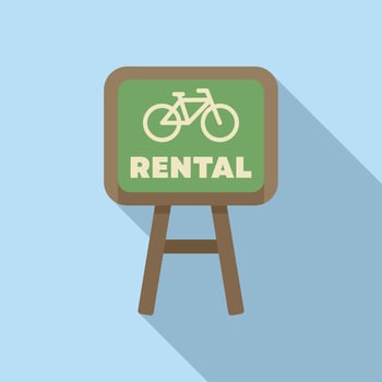 Green bike rental sign standing on wooden stand vector