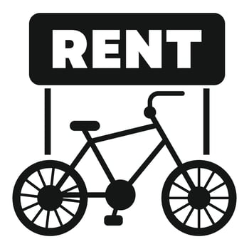 Bike rental point with bicycle parked under sign vector