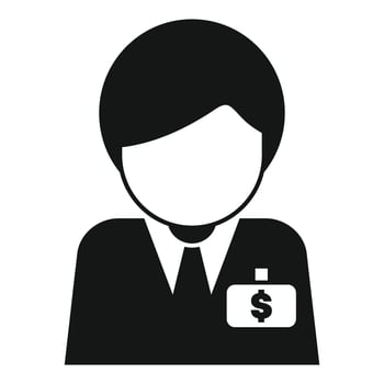 Businessman wearing suit with dollar sign name tag icon vector