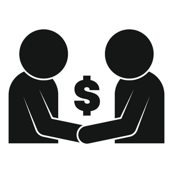 Two businessmen shaking hands making a deal icon vector