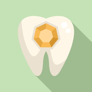 Tooth implant showing a golden diamond inlay procedure vector