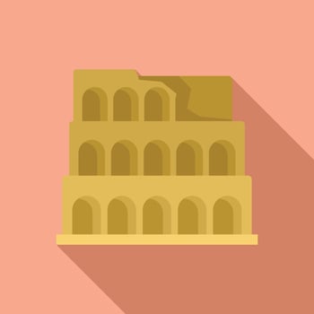 Roman colosseum facade standing tall against pink background vector