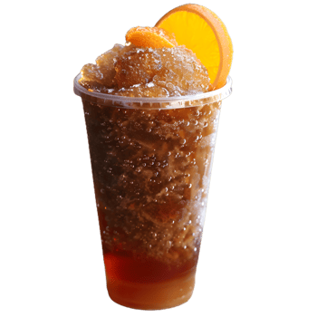 a cola drink with orange slices on top png