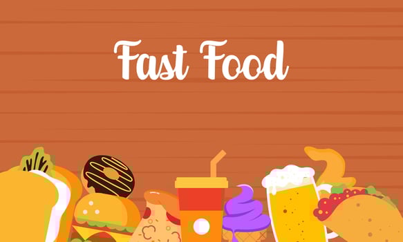 fast foods on wooden background vector