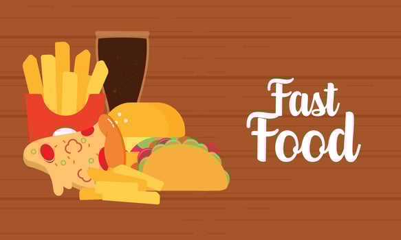 fast foods on wooden background vector
