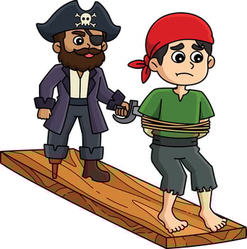 Pirate Walking the Plank Cartoon Colored Clipart vector