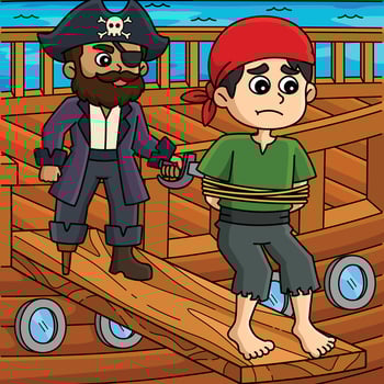 Pirate Walking the Plank Colored Cartoon vector