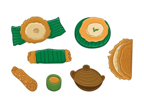 Traditional Indonesian Food and Snacks Illustration Drawing vector