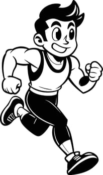 cartoon people running illustration black and white vector