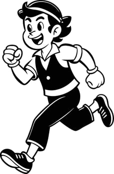 cartoon people running illustration black and white vector