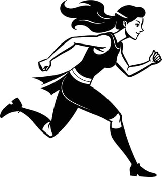 silhouette of a woman running illustration black and white vector