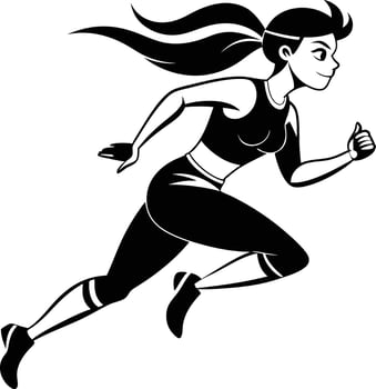 silhouette of a woman running illustration black and white vector