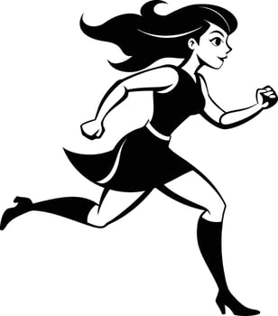 silhouette of a woman running illustration black and white vector