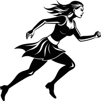 silhouette of a woman running illustration black and white vector
