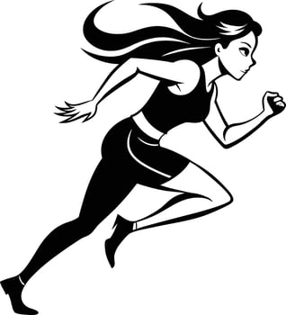 silhouette of a woman running illustration black and white vector