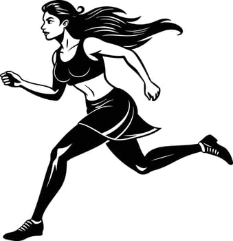 silhouette of a woman running illustration black and white vector