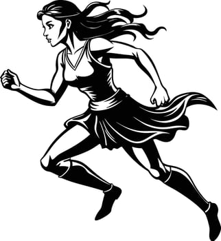 silhouette of a woman running illustration black and white vector