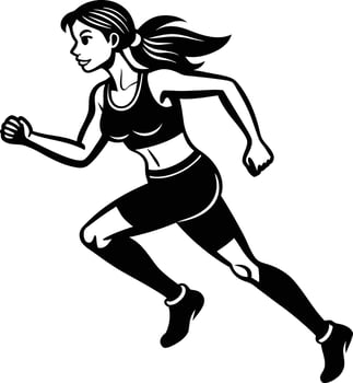 silhouette of a woman running illustration black and white vector