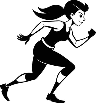 silhouette of a woman running illustration black and white vector