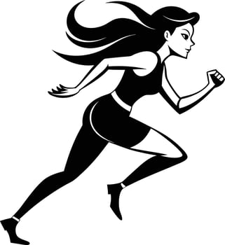 silhouette of a woman running illustration black and white vector