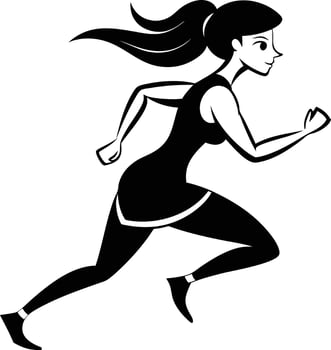 silhouette of a woman running illustration black and white vector