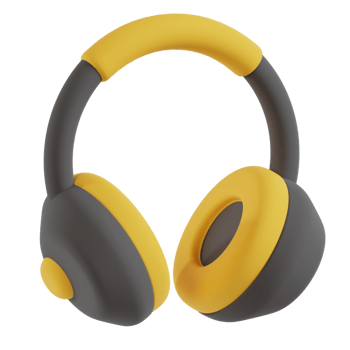 A yellow and black headphone 3d render illustration png
