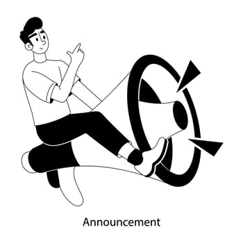 A flat illustration of announcement with megaphone vector