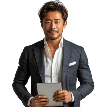 Businessmen hold tablet on transparent background png