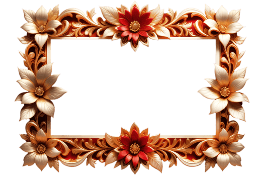 Golden frame with red flower on transparent background.Generated Image. png