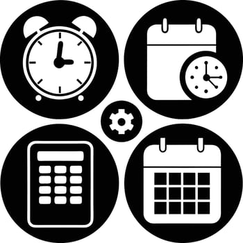 Time, date and address concept editable stroke outline icons set isolated on white background flat illustration vector