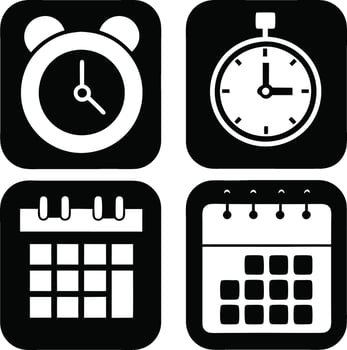 Time, date and address concept editable stroke outline icons set isolated on white background flat illustration vector