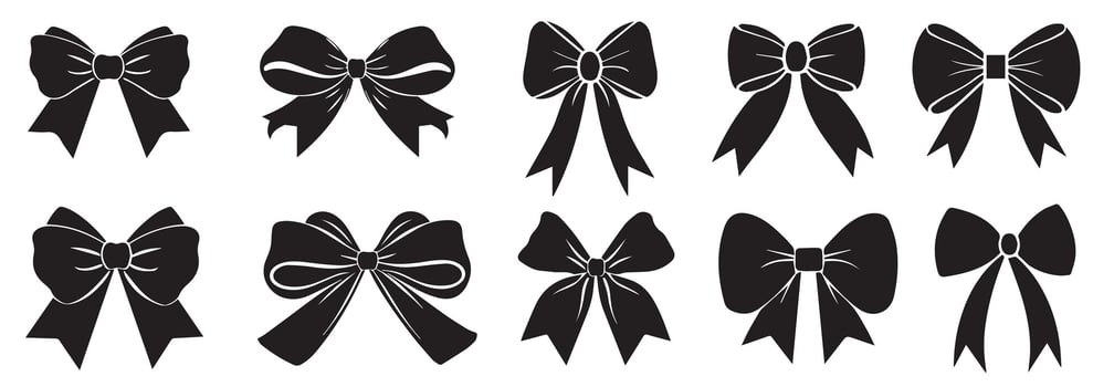 Elegant Black and White Bow Silhouette Collection. Icons for Holiday, Wedding, and Gift Wrapping Decorations vector