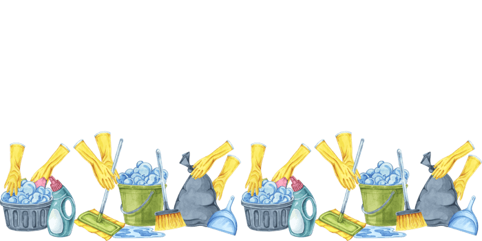 Cleaning scene with hands in yellow rubber gloves. Watercolor seamless border. Dynamic clipart for cleaning services, housekeeping businesses, digital content, website banners, promotional flyers png