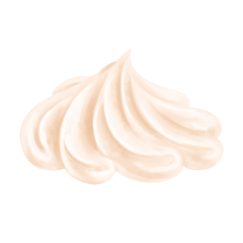 A drop of white sweet vanilla cream in the shape of a rose. A delicious meringue dessert made with a pastry bag. Decor for cakes and pies for holidays and parties. Isolated digital illustration png