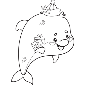 Outline holiday Christmas dolphin in png