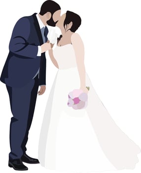 married couple kissing at the end of the ceremony- vector