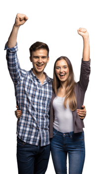 Happy Couple Celebrating Success With Arms Raised in the Air png