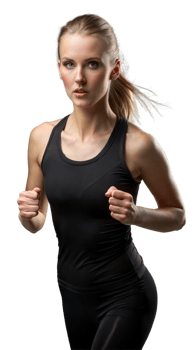 Athletic Woman Running in Black Tank Top and Leggings png