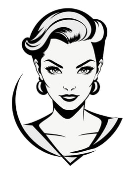 Textured pixie haircut with long bangs, over the side in the 1990s style. Big elegant earrings vector