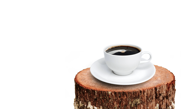 White coffee mug on natural tree stump transparent. png
