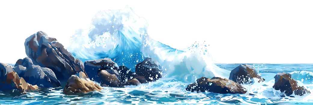 Ocean Wave Crashing on Rocks Illustration png