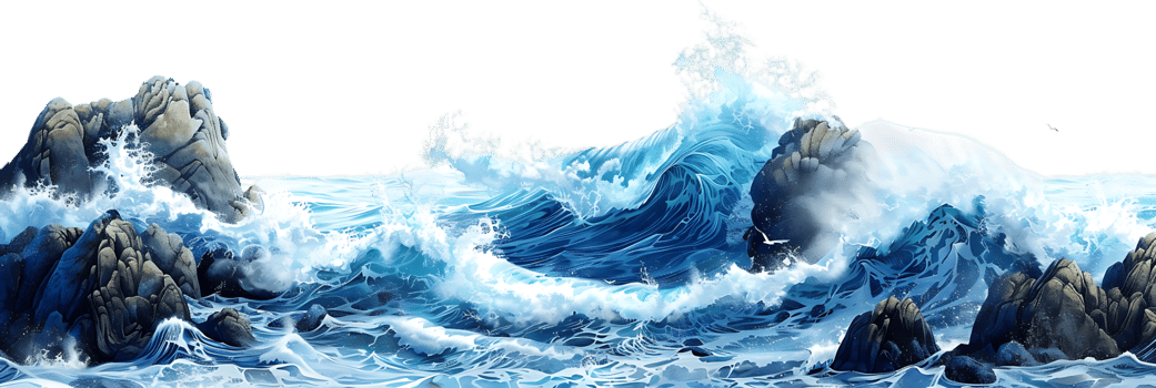 Ocean Wave Illustration with Rocks png