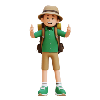 3D Traveller Character Giving Thumbs Up Pose png